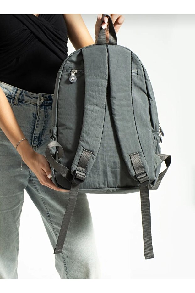 حقيبة مدرسية كبيرة الحجم باللون الرمادي متعددة الأقسام - 5