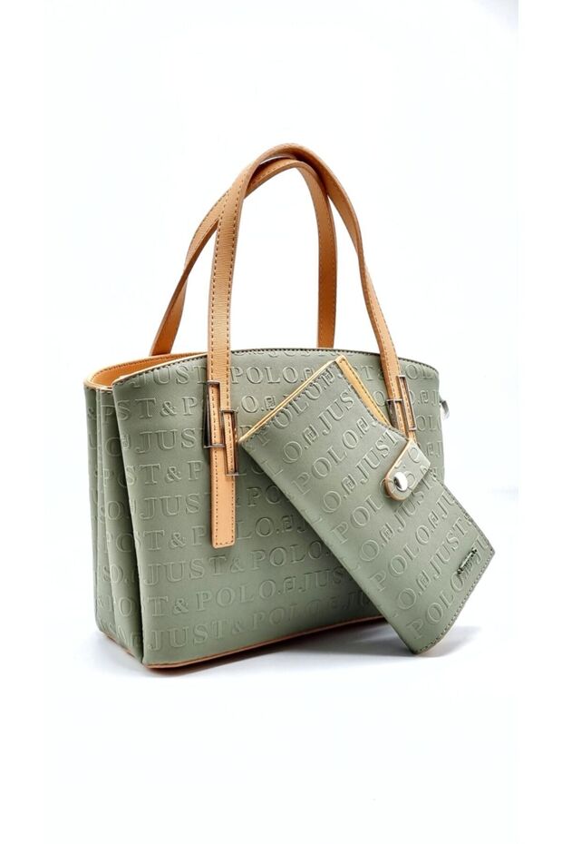 Women's Green 5-Compartment Shoulder Bag and Wallet Combination