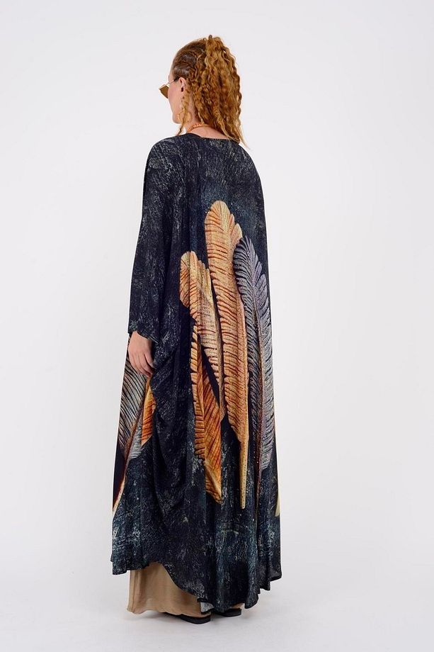Bohem Tarz Özel Tasarım Tüy Desenli Feather Kimono & Kaftan - 3