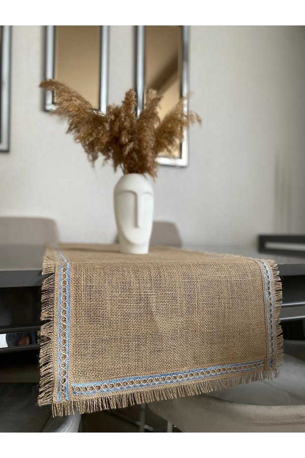 Blue Striped Jute Fabric Table Runner 40x90 cm