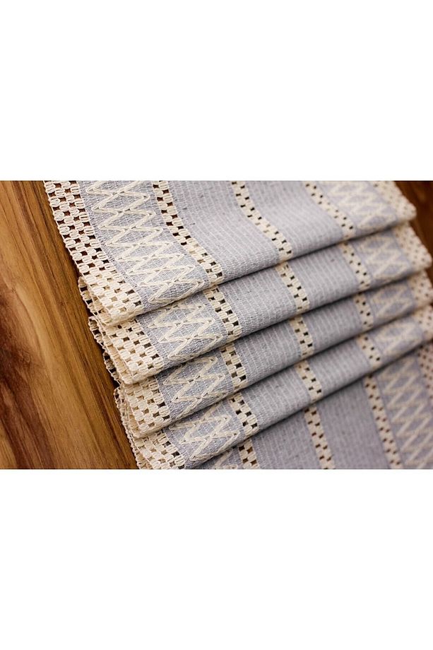 Örme Masa Örtüsü Püsküllü Runner Masa Örtüsü Organik Pamuk Runner 35x155 Cm Masa Üstü Runner - 7