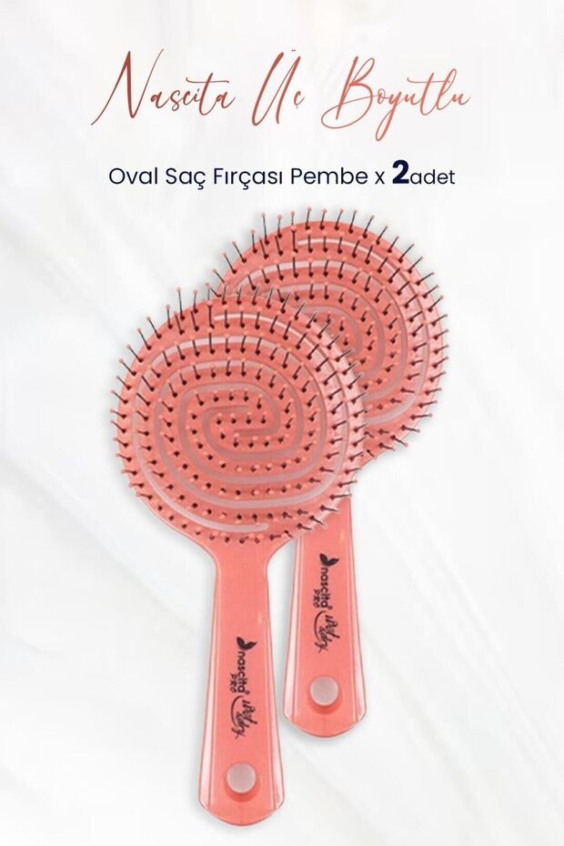 Üç Boyutlu Oval Saç Fırçası Pembe x 2 Adet - 1