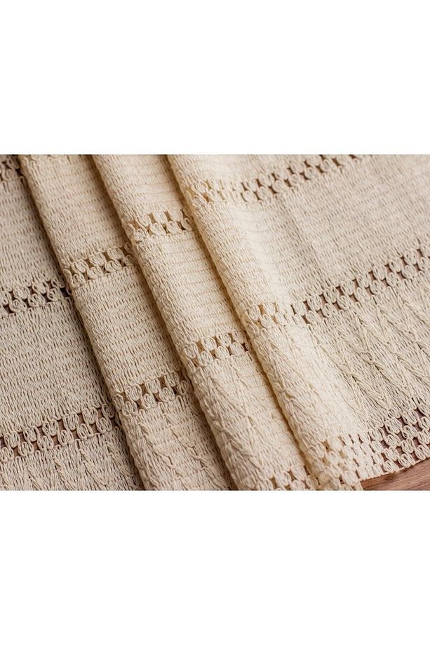 Örme Masa Örtüsü Püsküllü Runner Masa Örtüsü Organik Pamuk Runner 35x145 Cm Masa Üstü Runner - 4