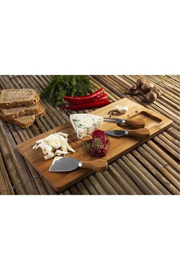 Modern Fhume - 4 Parça Peynir Dünyası 4 Parça BPA Free Bambu Bej 39 Dikdörtgen Sunum Tabağı - 5