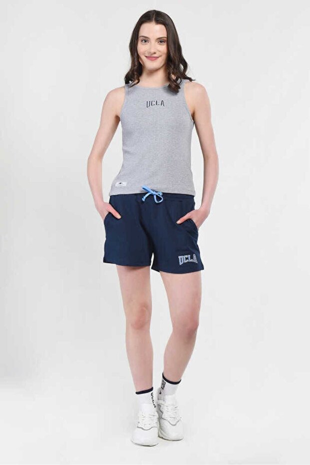 Rosa Lacivert Nakışlı Kadın Örme Şort - 1