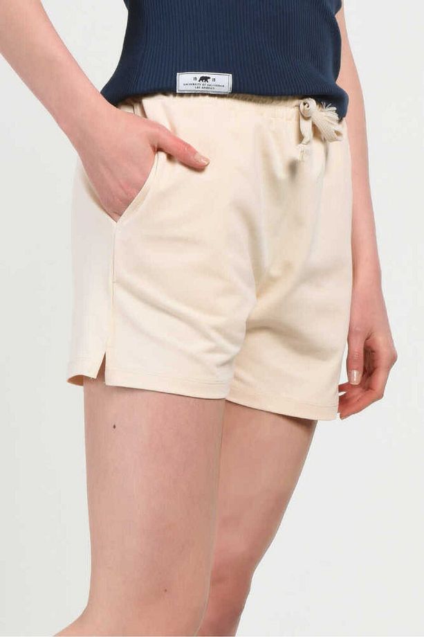 Rosa Bej Oversize Nakışlı Kadın Örme Şort - 3