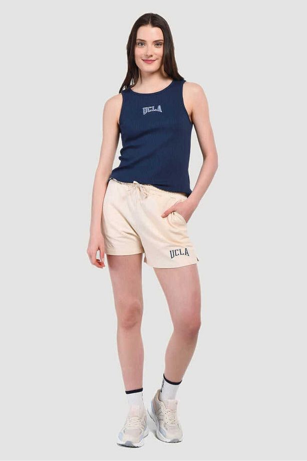 Rosa Bej Oversize Nakışlı Kadın Örme Şort - 1