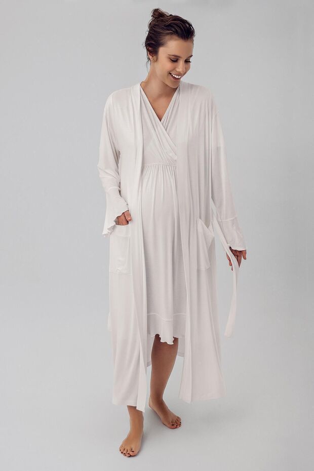 Short Sleeve Stretchy Lycra Viscous Maternity Dressing Gown Nightgown Set