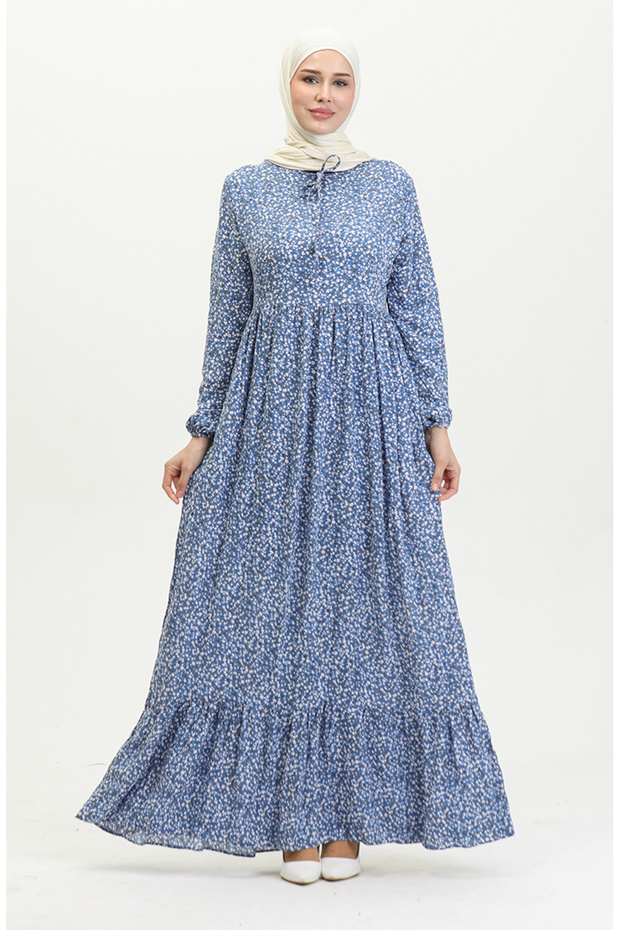 Indigo Patterned Viscose Dress - 81865-03