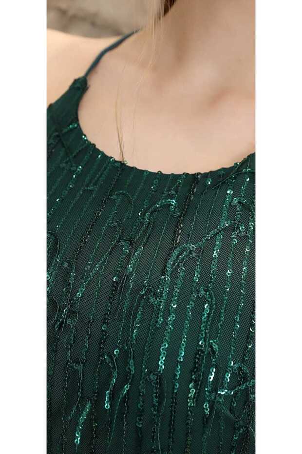 HALTER YAKA SAÇAKLI ABİYE ELBİSE - 7