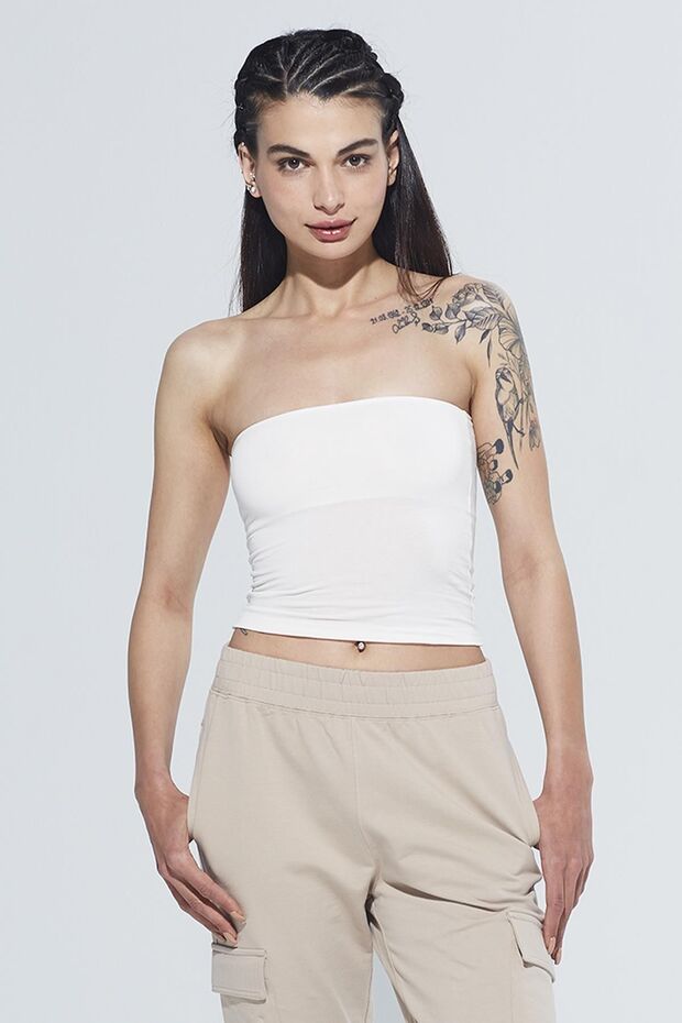 Pixie Krem Straplez Model Organik Pamuk Örme Body - 1