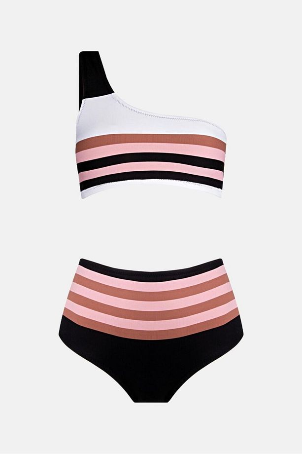 4648 Kahverengi Pembe Yüksek Bel Bikini Takımı - 4