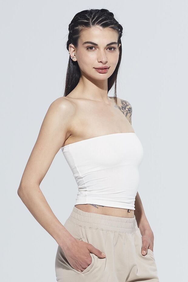 Pixie Krem Straplez Model Organik Pamuk Örme Body - 4