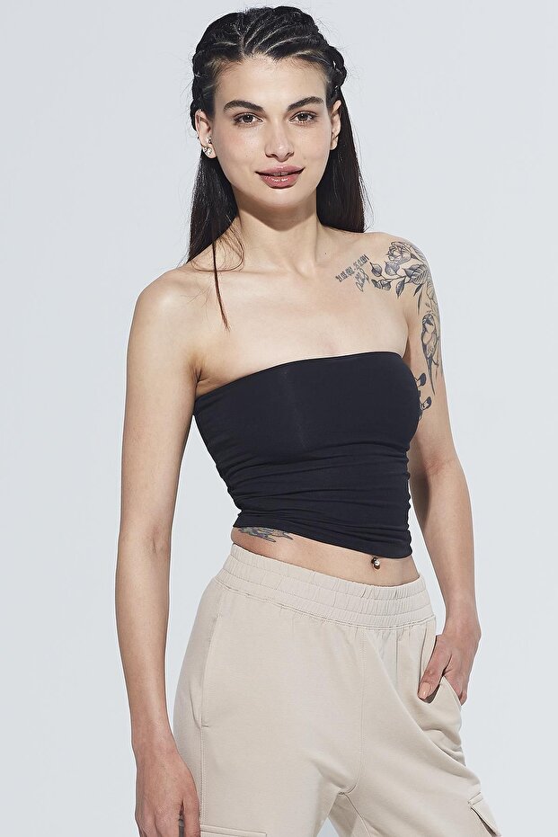 Pixie Siyah Straplez Model Organik Pamuk Örme Body - 1