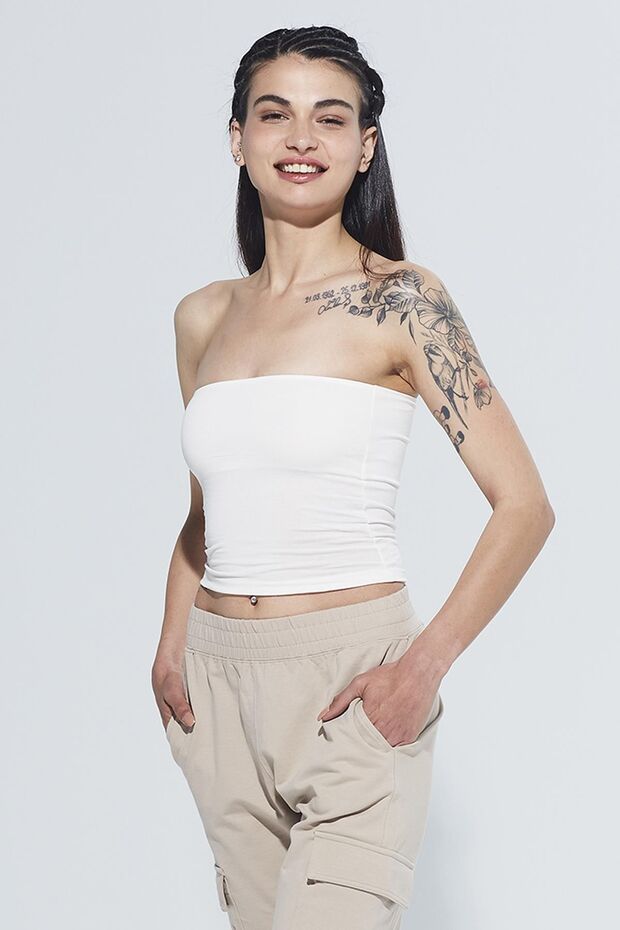 Pixie Krem Straplez Model Organik Pamuk Örme Body - 5