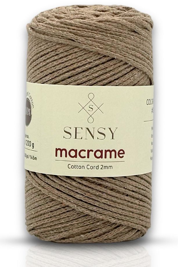 Premium Koton Pamuk Makrome İpi 2mm Cotton Zincir Makrome Çanta İpi Supla İpi Koton İp Vizon - 1