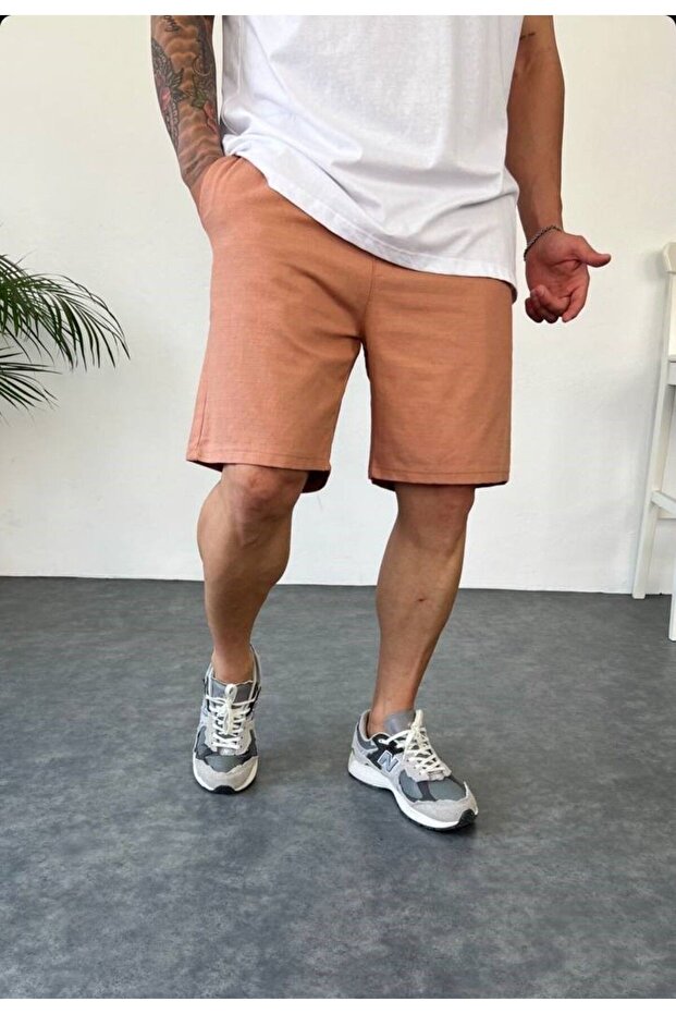 Men's Tile Linen Shorts with Pockets and Elastic Waist Comfortable Fit Capri