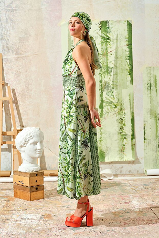 Palmiyeli Elbise Yeşil - 4