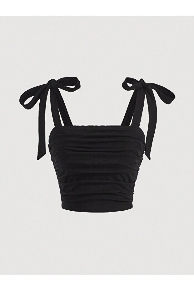 Black Bow Summer Wide Strap Top Crop