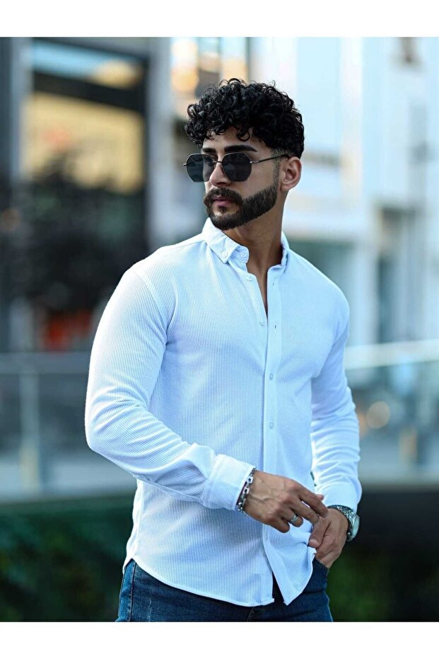 قميص SLIMFIT من الليكرا المطاطي