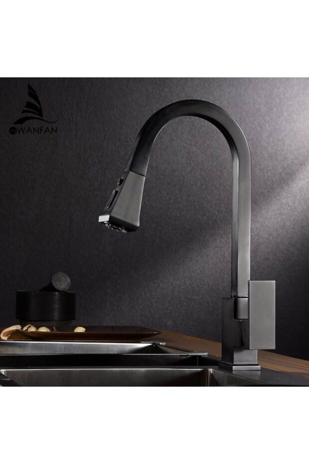 صنبور حوض المطبخ مع نافورة تدفق مزدوج قابل للتعديل تصميم جديد أسود غير لامع
