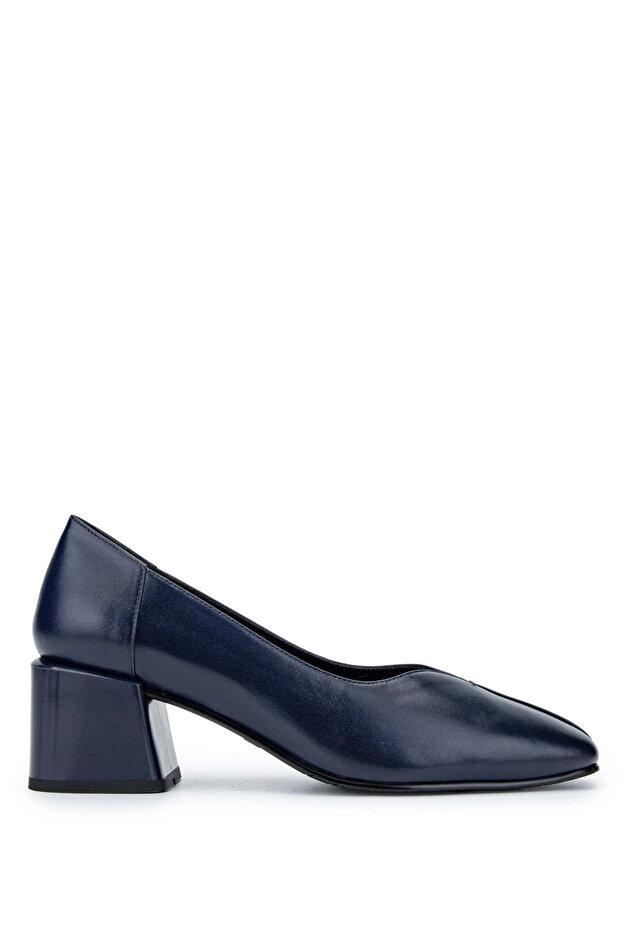 Women's Genuine Leather Navy Blue Heeled Shoes