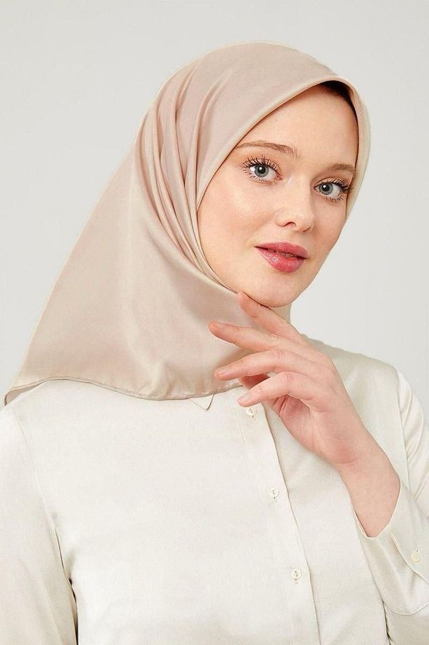 Bej Düz Renk Trend Twill Polyester Eşarp - 1