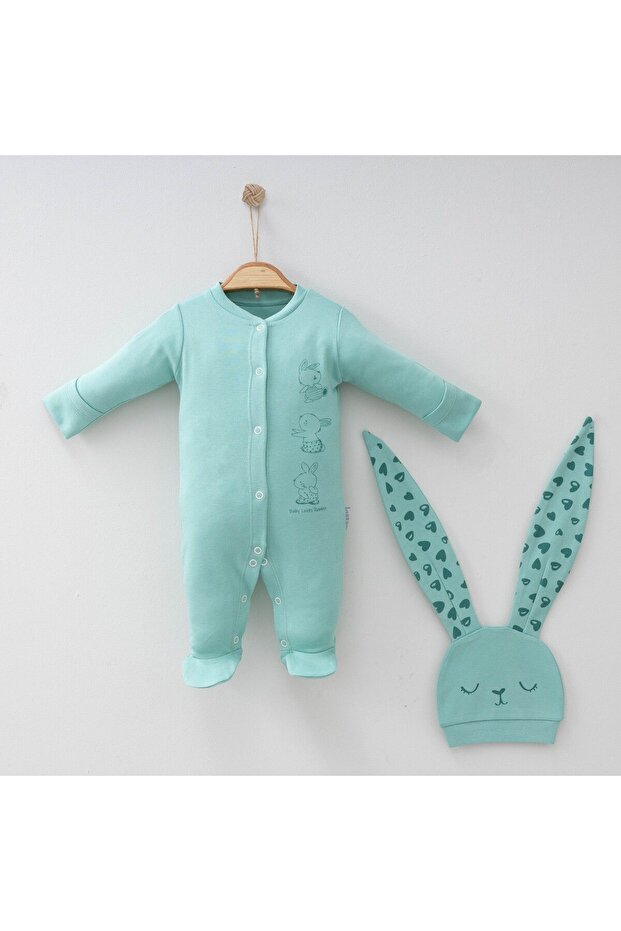 Baby Romper Set 100% Cotton Rabbit Ears Hat and Printed Set of 2