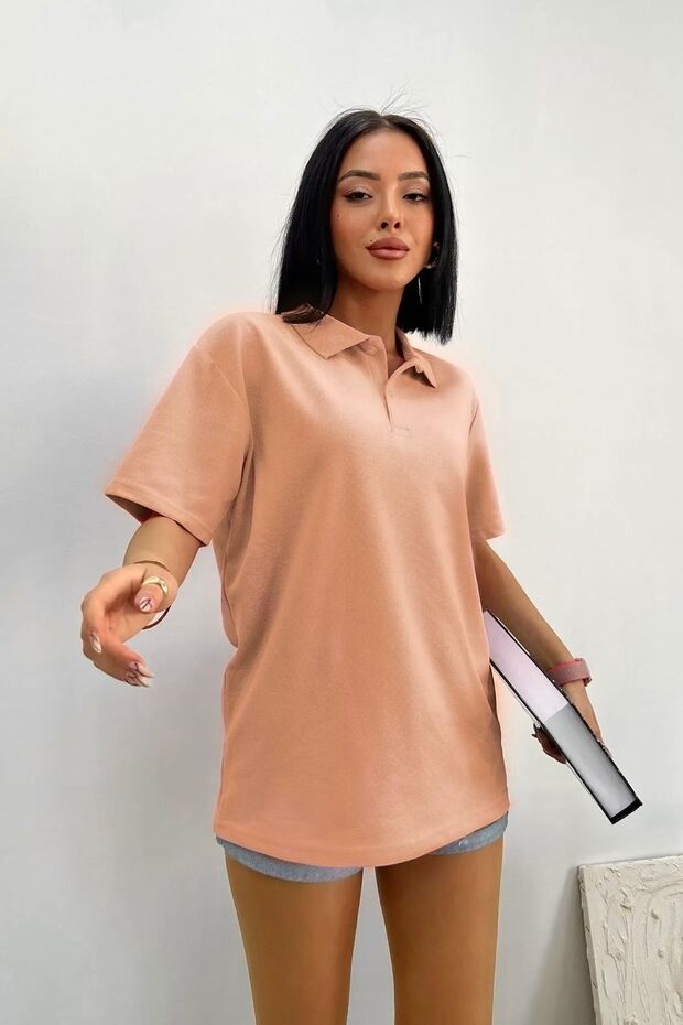 Beige Sports Polo Collar Buttoned Cotton Casual Short Sleeve Regular Fit T-Shirt