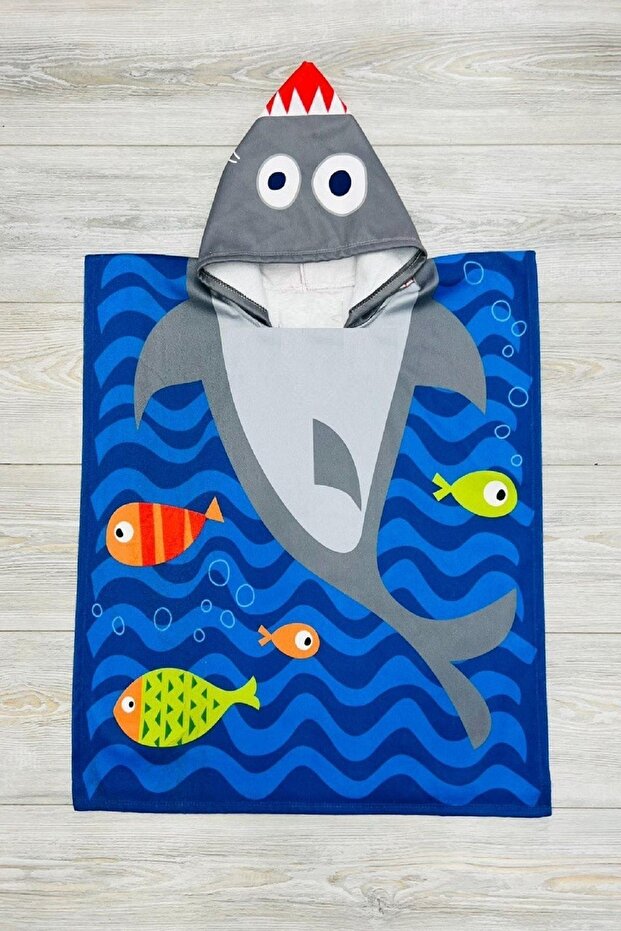 New 100% Cotton Cartoon Character Patterned Hooded Poncho Bathrobe Beach - Pool - Bathroom Children's Towel