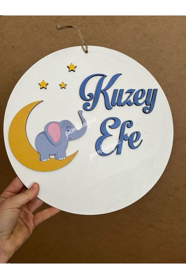 Bebek Kapı Süsü - Filli Bebek Kapı Süsü - Ahşap Isme Özel Kapı Süsü - 2