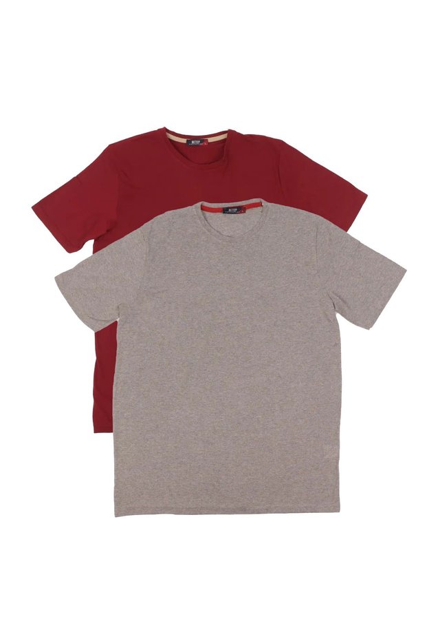 Men's Crew Neck Short Sleeve Comfort Basic 2-Pack Burgundy Grey T-Shirt