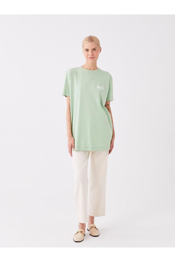 LCW Modest Bisiklet Yaka Baskılı Kısa Kollu Oversize Kadın Tunik - 3
