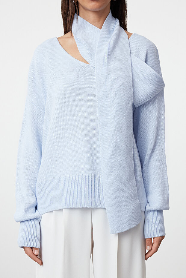 Blauer Schal Basic Strickpullover TWOAW25KZ00067 - 3