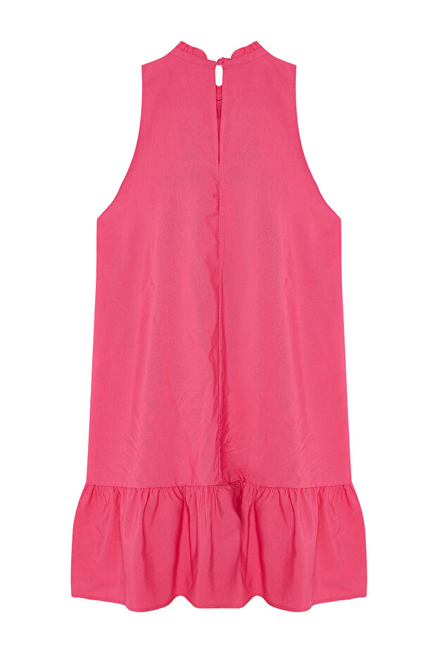 Pembe Rahat Kesim Kolsuz Mini Dokuma Elbise TWOSS22EL00139 - 7