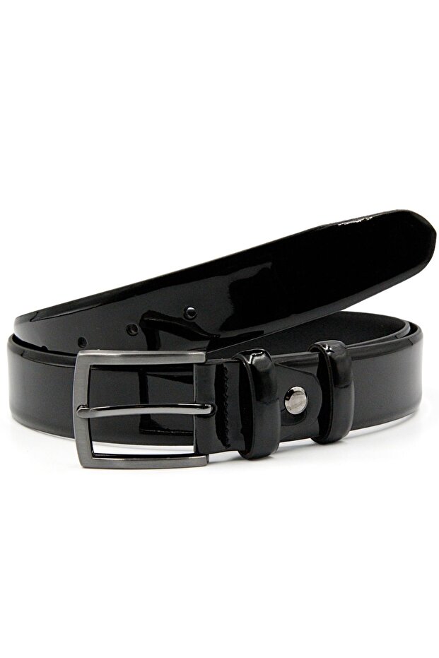 Men's Black Patent Leather Shiny Leather Belt