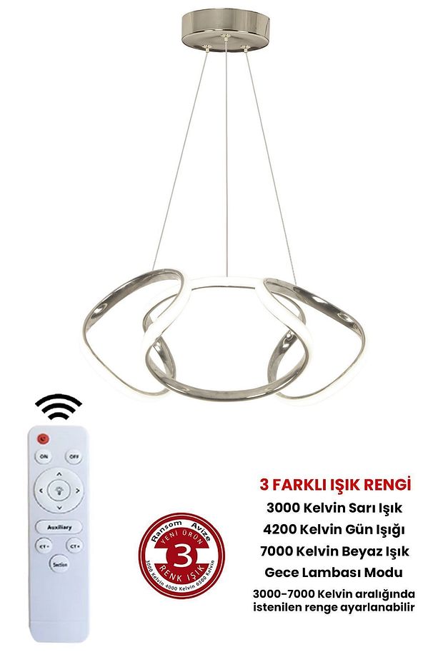 3 Renk Kumandalı Krom Dimmerli Led Avize Dron Ledli Avize - 1