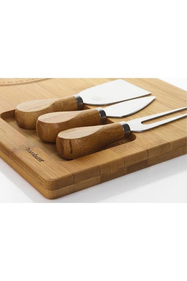 Modern Fhume - 4 Parça Peynir Dünyası 4 Parça BPA Free Bambu Bej 39 Dikdörtgen Sunum Tabağı - 4