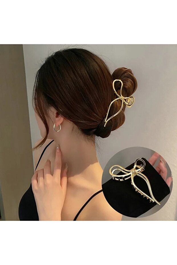 فيونكة بإبزيم معدني ذهبي مقاس كبير للنساء-883