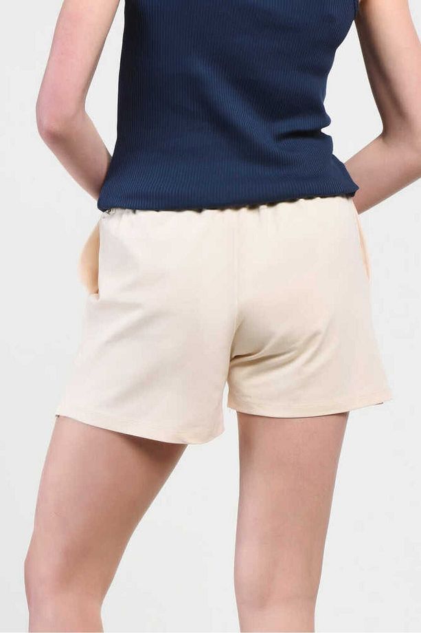 Rosa Bej Oversize Nakışlı Kadın Örme Şort - 4