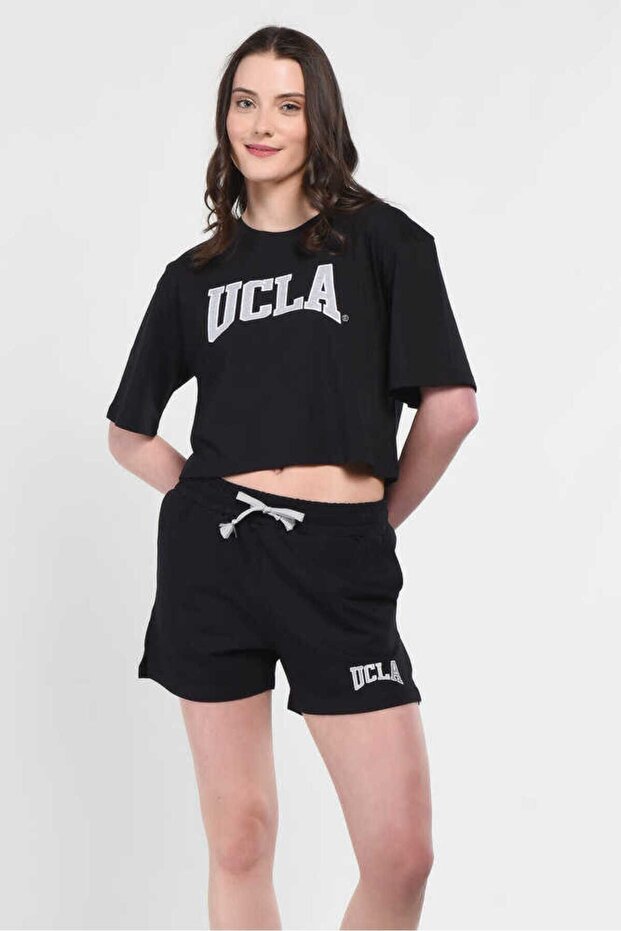 Rosa Siyah Nakışlı Kadın Örme Şort - 5