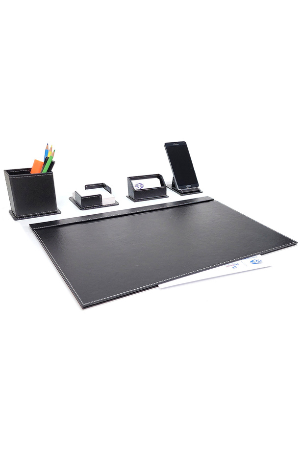 Black Leather Desk Mat Set 5 Pieces Pr305