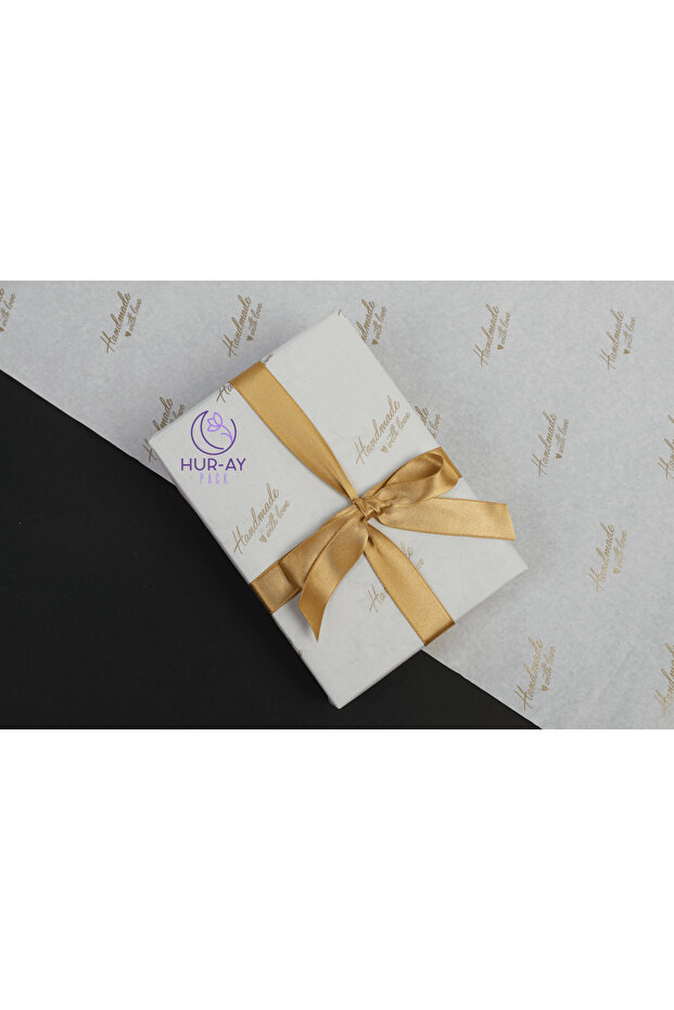 WHITE TISSUE PAPER WITH GOLD HANDMADE PRINTING / GIFT WRAPPING PAPER / 50X70 CM / 15 PIECES