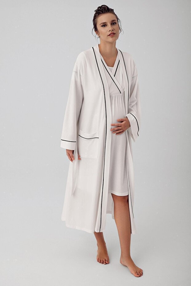 Short-Sleeved , Stretchy Viscose Maternity Robe and Nightgown Set