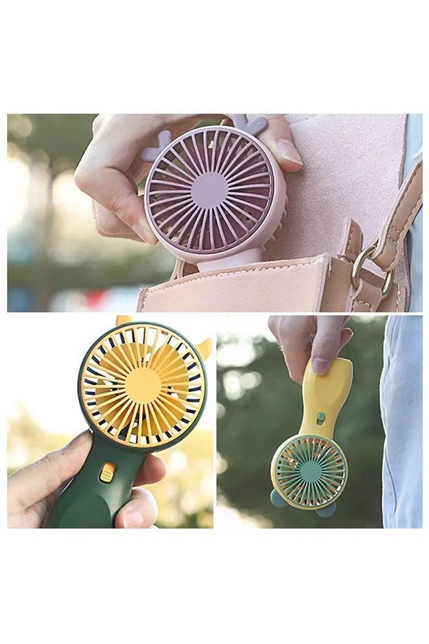 Ayı Kulaklı Taşınabilir Masa Üstü Fan Mini El Fanı USB Şarjlı Ergonomik El Vantilatör - 2