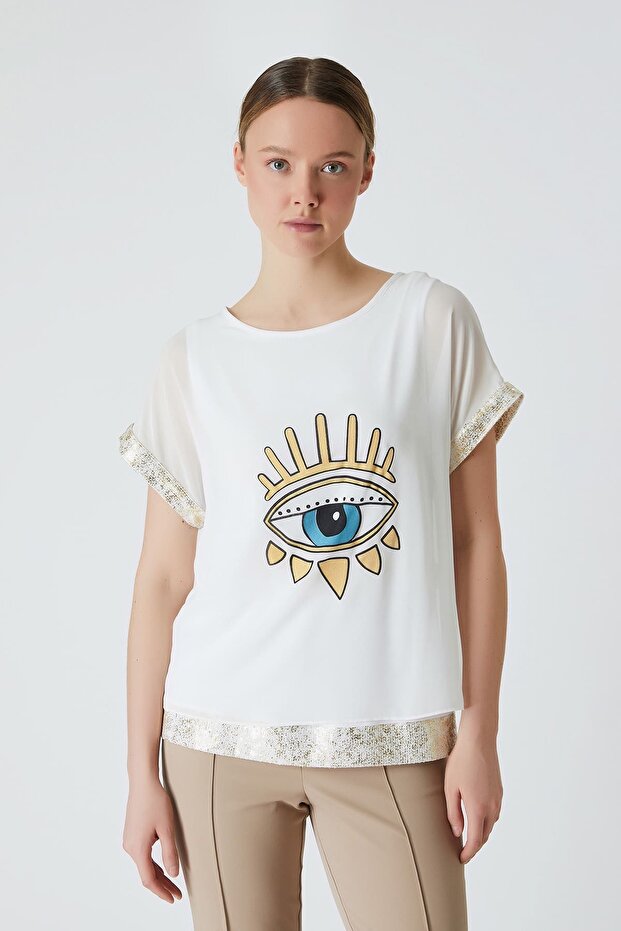 Baskılı şifon bluz - 1