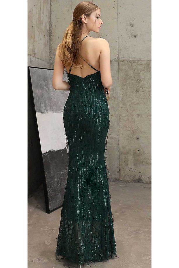HALTER YAKA SAÇAKLI ABİYE ELBİSE - 8