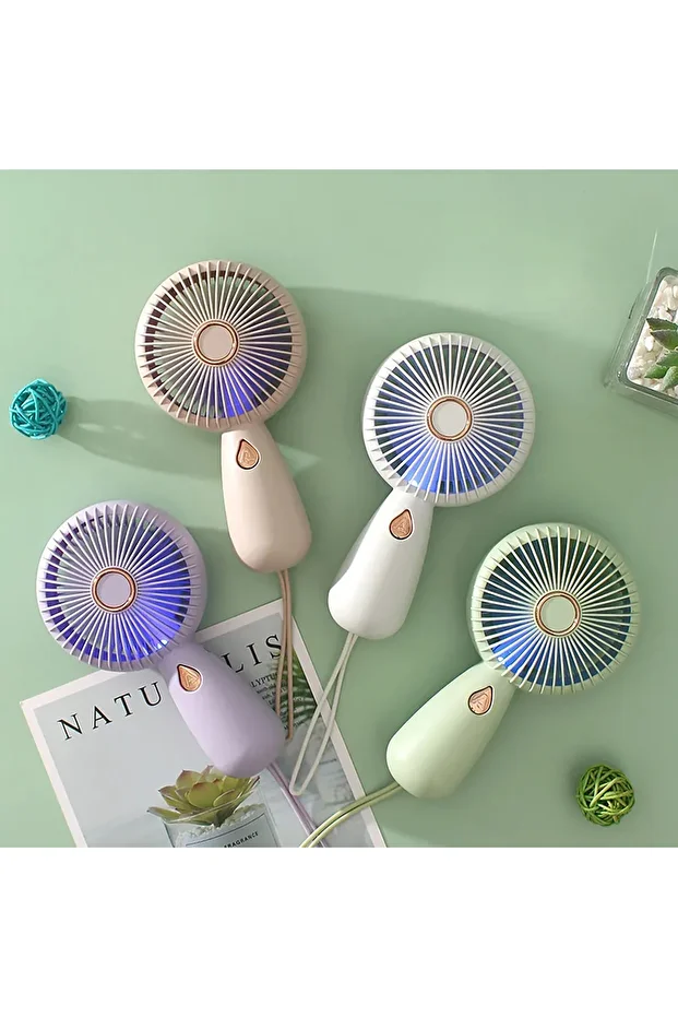 Mini Vantilatör Şarjlı Yüksek Fan Gücü Tutmalı Fan Mini Fan Vantilatör Işıklı Vantilatör - 3