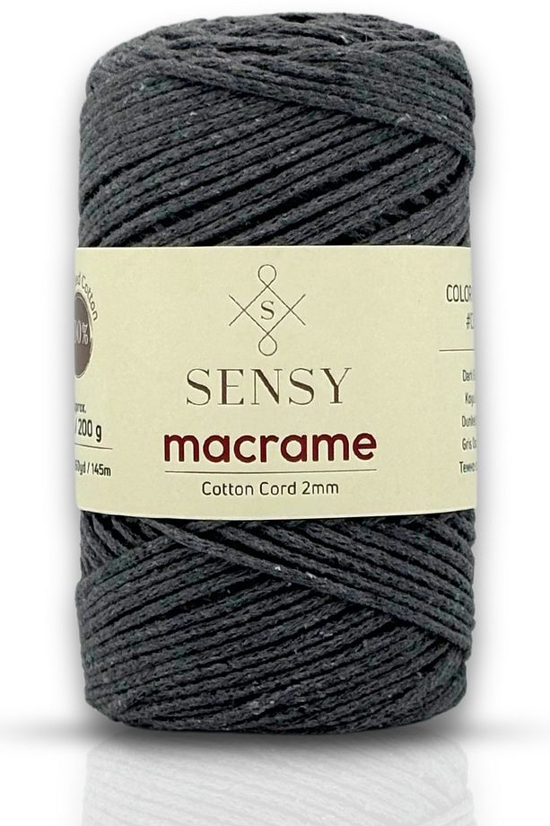 Premium Koton Pamuk Makrome İpi Koyu Gri  2mm Cotton Zincir Makrome Çanta İpi Supla İpi Koton İp - 1