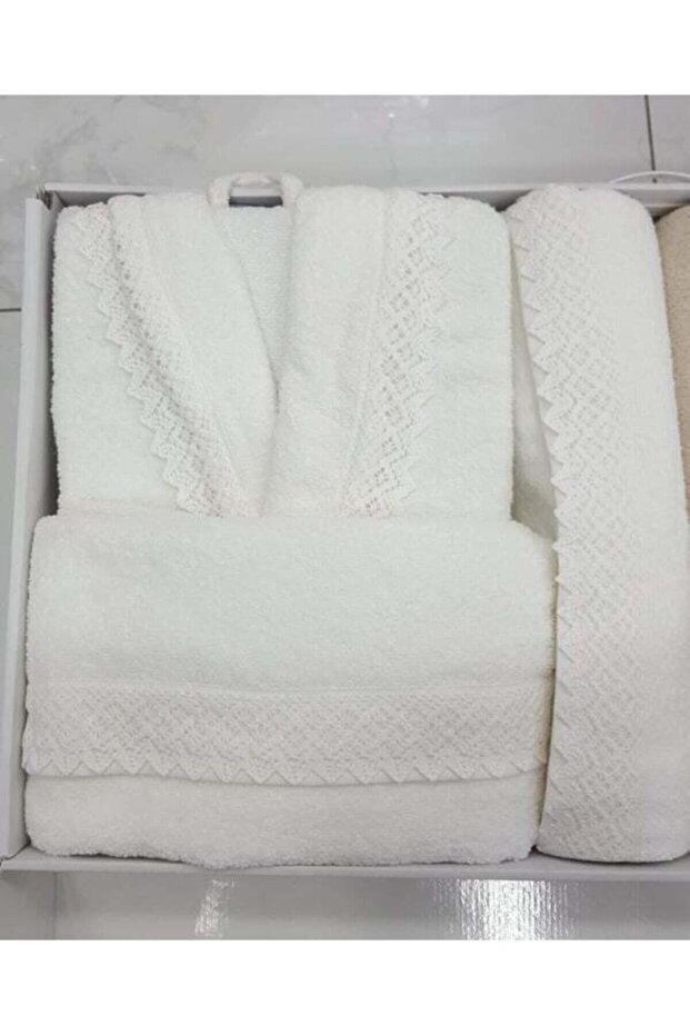 Güpürlü Bukle Bornoz Seti - 4